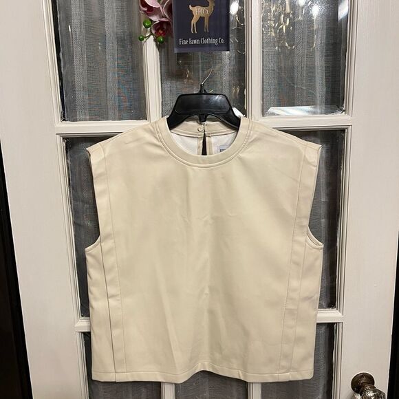 NWT Steve Madden Faux Leather Boxy Cream Top - Picture 1 of 9